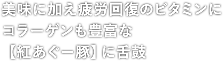 美味に加え疲労回復のビタミンにコラーゲンも豊富な【紅あぐー豚】に舌鼓